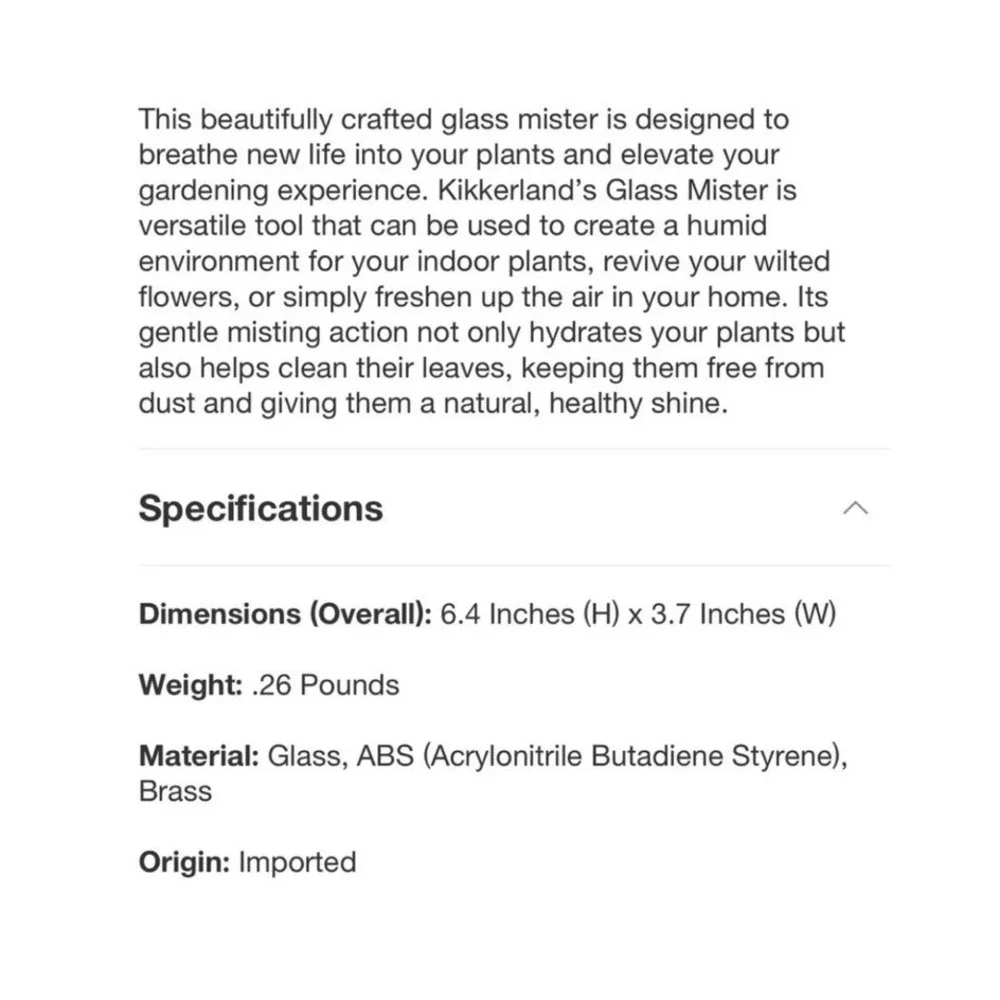 Threshold Plant Mister - Glass Indoor|Outdoor Use New With Tags